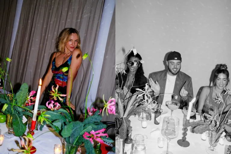 Images of Sakara x Tinx event attendees sitting at the dining table.