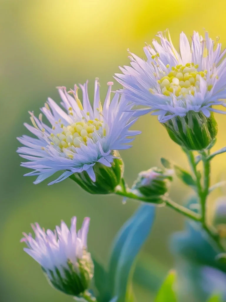 Close-up of small purple flowers with green leaves against a softly blurred background.